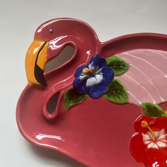 Pier 1 Imports Pink Flamingo/Tropical Florida Design Plate/Tray-Hand Painted - Picture 4 of 7